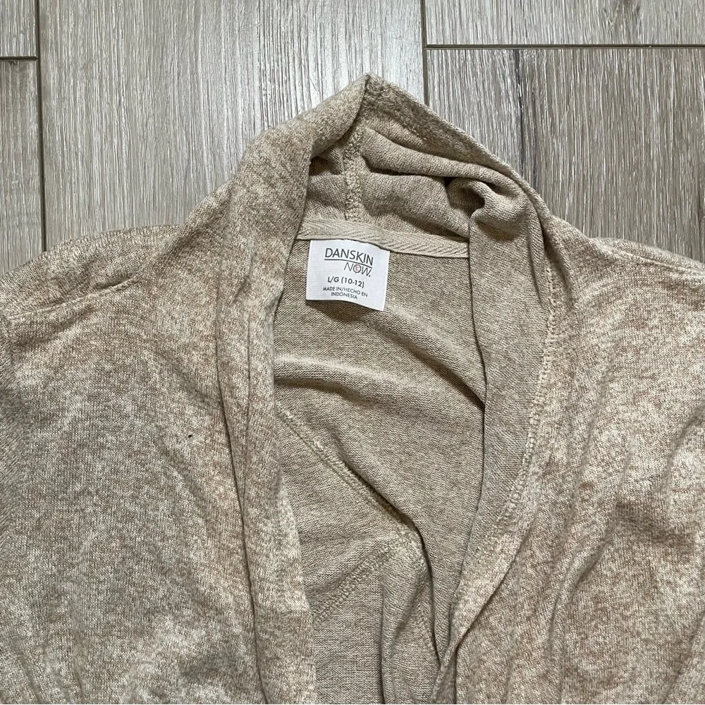 DANSKIN NOW Girls L (10/12) Beige‎ Open Front Waterfall Cozy Cardigan Sweater